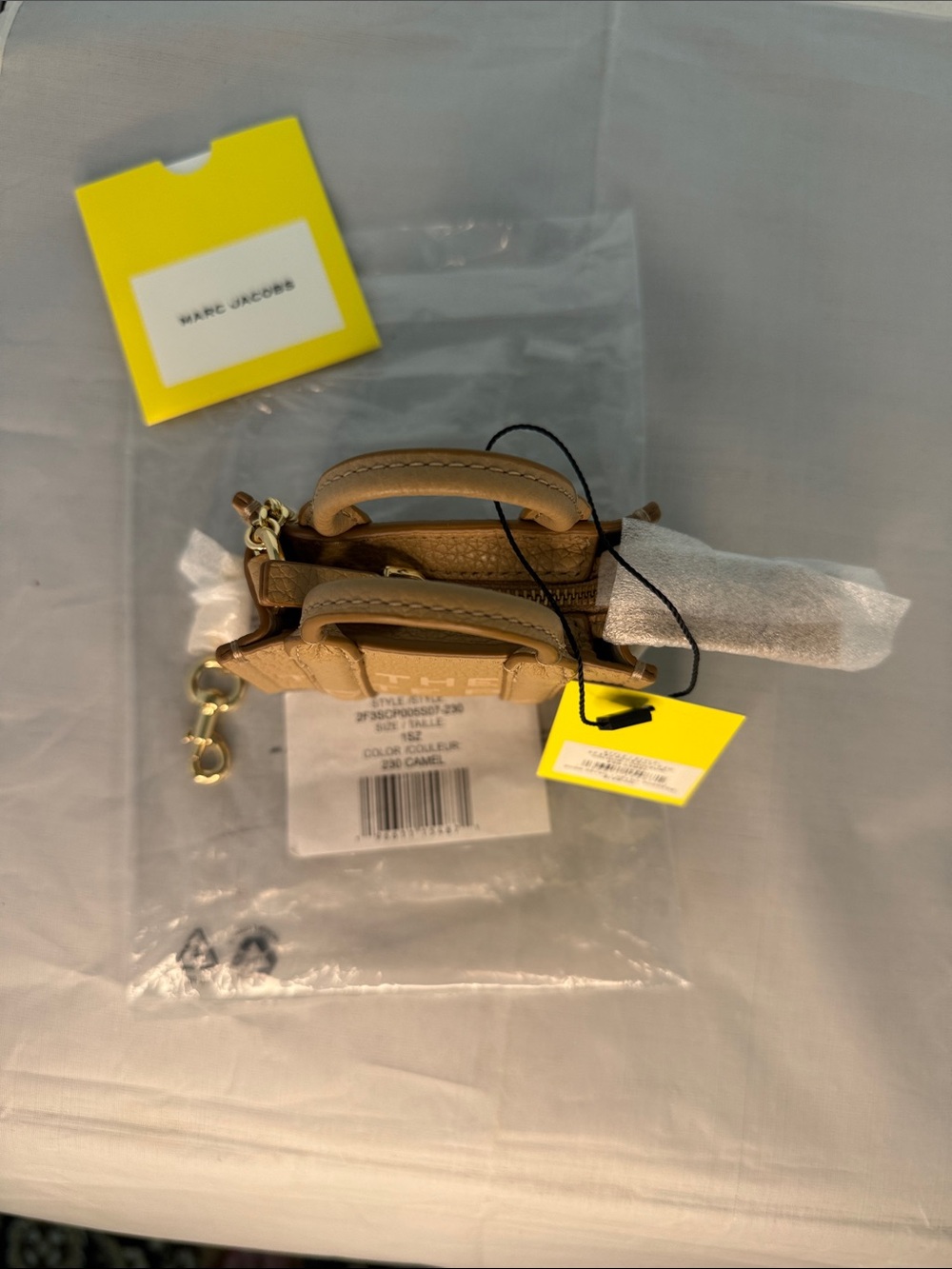 NWT Marc Jacobs Leather The Tote Bag Charm Camel Nano Brand New with Papers - Picture 3 of 5
